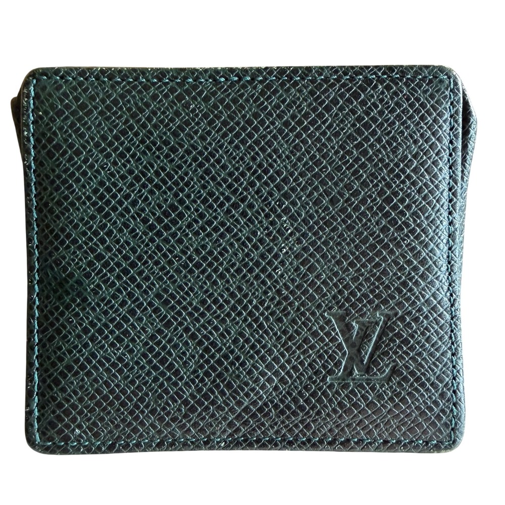 Louis Vuitton Vintage Green Taiga Leather Coin Purse Square Wallet OS